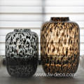 tall deep amber colored leopard spot glass vase